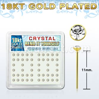 18y14xc gold plated silver bend it nose stud w 2mm crystal tops