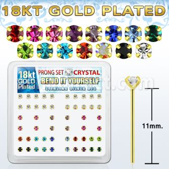18yp14xm gold silver bend it nose studs w 2mm prong set crystals