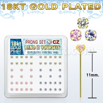 18yz25xm gold silver bend it nose studs with 2 5mm prong set cz