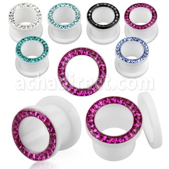 afefr white acrylic flesh tunnel with ferido multi crystal rim