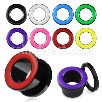 aftp black acrylic screwfit flesh tunnel with colored rim
