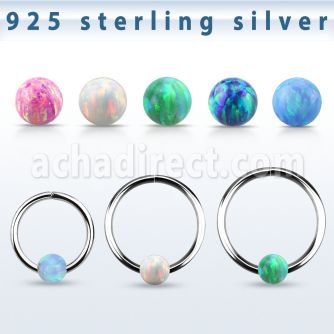 agselo22 silver seamless ring, 22g w 3mm synthetic opal ball