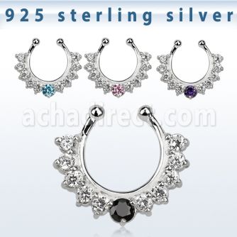 agsepz1x silver fake septum clicker w 3mm 2mm cz