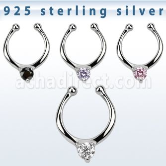 agsepz3 silver fake septum clicker w 3mm cz in the middle