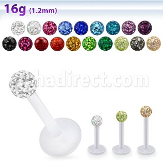 albfr3 bio flex labret w 3mm ferido glued multi crystal ball