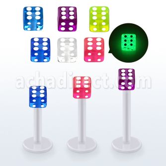 albgld4 bio flex labret w 4mm glow in the dark acrylic dice