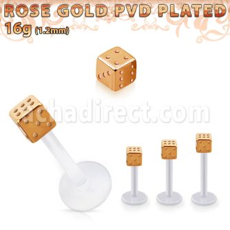 albttd3 bio flex labret w 3mm rose gold pvd plated steel dice