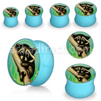 apgrac baby blue acrylic double flare logo plug w raccoon logo