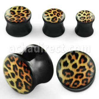 apgrr acrylic double flared plug with leopard fur logo