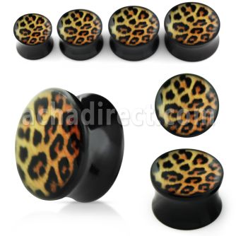 apgrr acrylic double flared plug with leopard fur logo