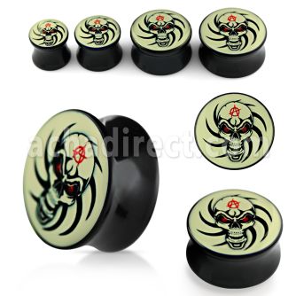 apgvv acrylic double flared plug with skull in tatoo art logo