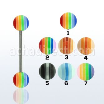 bbbd 316l steel tongue barbell with 6mm acrylic beach ball