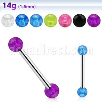 bbbuv5 316l steel tongue barbell w 5mm acrylic uv bubble ball