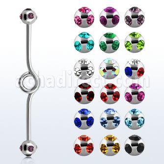 bbck 316l steel industrial loop barbell w multi jewel ball