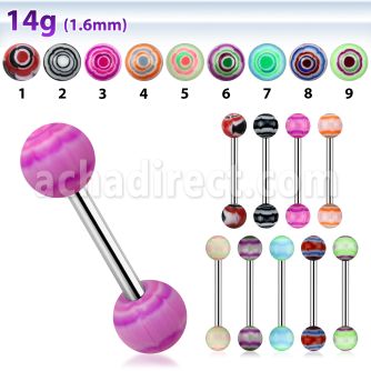 bbdxb 316l steel tongue barbell w acrylic marble swirl ball