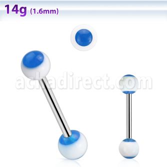 bbdxl 316l steel tongue barbell with acrylic blue dotted ball