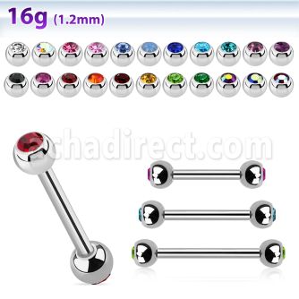 bbe2c 316l steel eyebrow barbell with 3mm bezel set jewel ball