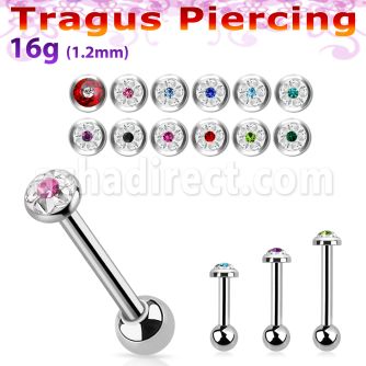 bber38b 316l steel tragus barbell w 3mm top lower 3mm ball