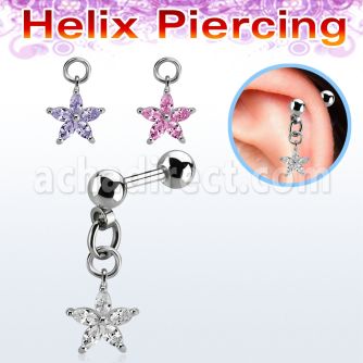 bber77 steel helix barbell w dangling flower w cz petals