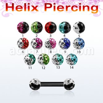 bbert23e anodized 316l steel helix brow barbell w 2 color ball
