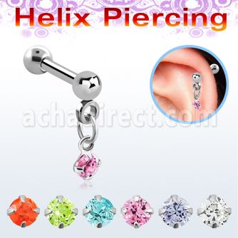 bberv3 316l steel helix barbell dangling 3mm round prong cz