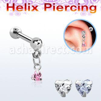 bberv6 316l steel helix barbell dangling 3mm heart prong cz