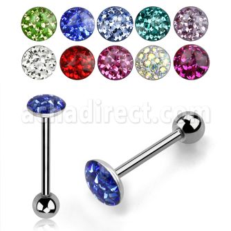 bbfc2x 316l steel tongue barbell with 6 2mm ferido crystal top