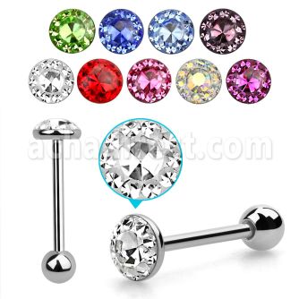 bbfc8x 316l steel tongue barbell w ferido crystal crystal top