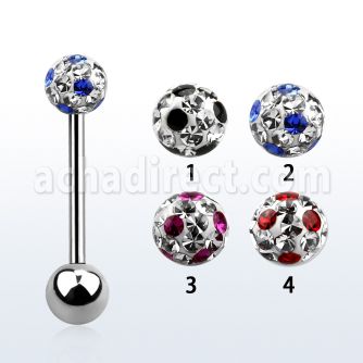 bbfr5a 316l steel tongue barbell with dotted crystal ball