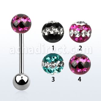 bbfr6d 316l steel tongue barbell w 6mm tri line crystal