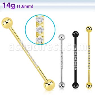 bbindz pvd plated titanium industrial barbell 14g pave cz