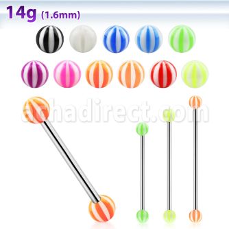bbivbe5 316l steel industrial barbell with a 5mm uv beach ball