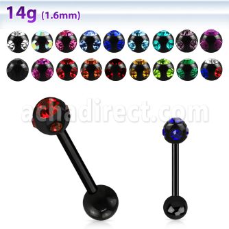 bbkc3 black steel tongue barbell w 6mm multi jewel ball