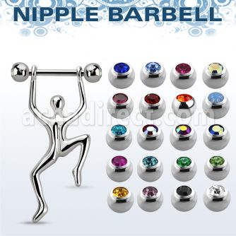 bbnpd12 316l steel nipple barbell w 5mm jewel balls hanging man