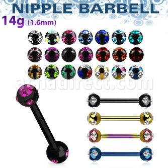 bbnpt5c anodized 316l steel nipple barbell with 5mm multi jewels