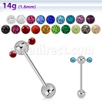 bbspnfr steel spinner tongue barbell w 2 3mm multi crystal balls