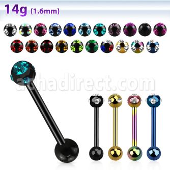 bbtc3 anodized 316l steel tongue barbell w jewel plain ball