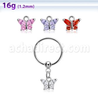 bcrsz589 316l steel ball closure ring 1.2mm w dangling butterfly 