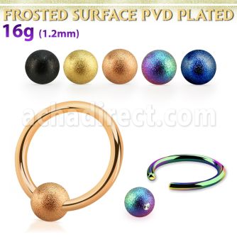 bcrt16f4 pvd plated steel ball closure ring 14g w 4mm frosted ball