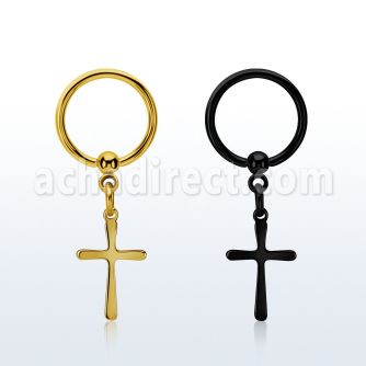 bcrtscrs pvd plated 316l stell bcr 16g w plain simple cross