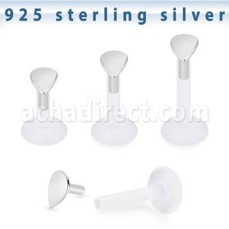 bilbdr clear bioflex labret 16g silver teardrop shape top