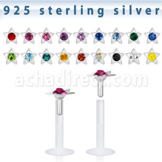 bilbs bio flex labret w star silver top with central crystal