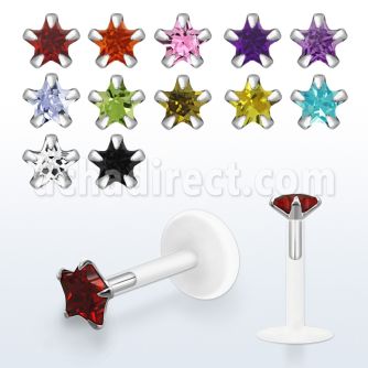 bilbsz bio flex labret with a 3mm prong set star cz stone