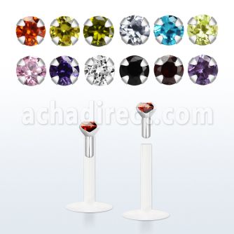 bilbz bio flexible labret with 2mm prong set round cz stone
