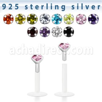 bilz3m bio flex labret w silver top with 3mm prong cz