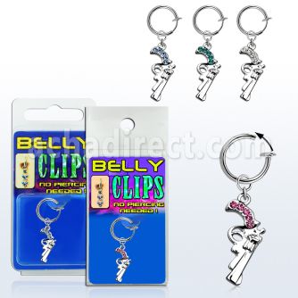blcp358 fake belly clip w a dangling pistol with crystals