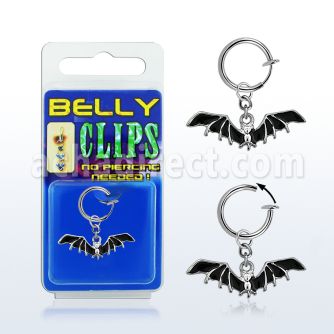 blcp569 non piercing fake belly clip with a dangling black cat