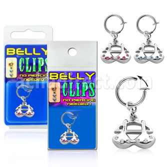 blcpt24 fake belly clip with dangling crystal bra in package