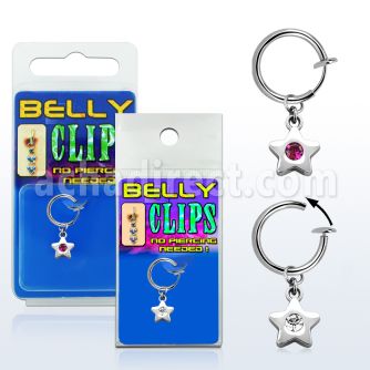 blcpt58 fake belly clip with dangling crystal star in package