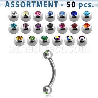 blk108 316l steel eyebrow bananas w 3mm bezel jewel ball